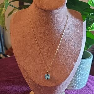 BLUE SAGE 14K PLATED Gold Necklace Swiss Blue Blue Gemstone Pendant
